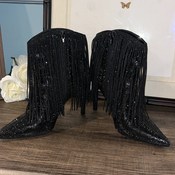 I.N.C. International Concepts Sahoj Western Fringe Booties, Black Bling NWOB sz7 - Picture 5 of 11